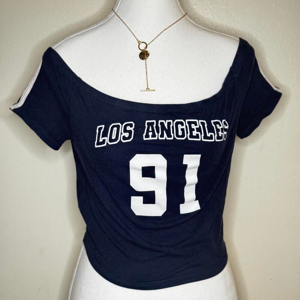 Los Angeles Off Shoulder Cotton Jersey Graphic Tee | Small